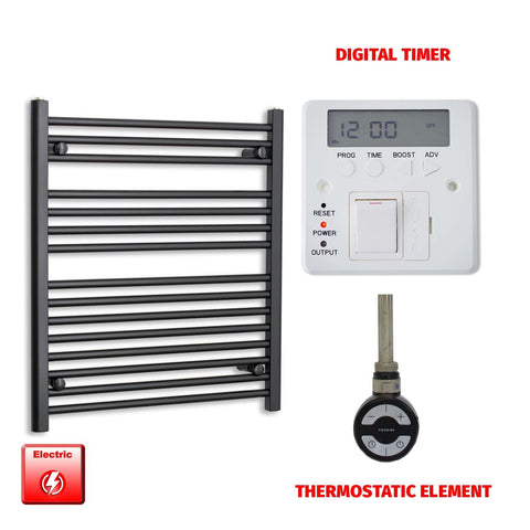 800 x 700 Flat Black Pre-Filled Electric Heated Towel Radiator HTR MOA Thermostatic Digital Timer