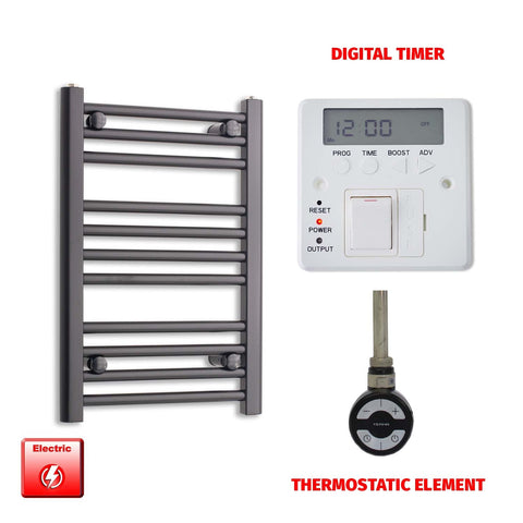 600 x 450 Flat Black Pre-Filled Electric Heated Towel Radiator HTR MOA Thermostatic Digital Timer