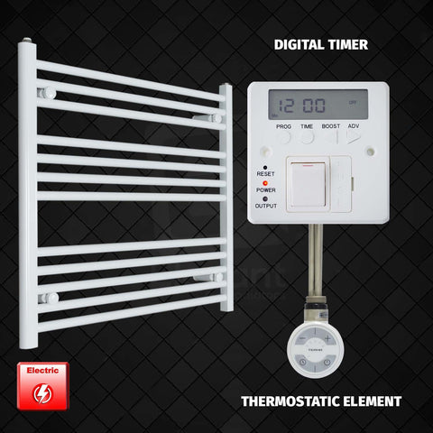 800 mm High 1100 mm Wide Pre-Filled Electric Heated Towel Rail Radiator White HTR MOA Thermostatic element Digital timer
