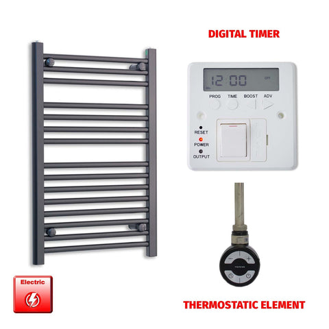 800 x 550mm Wide Flat Black Pre-Filled Electric Heated Towel Radiator HTR MOA Thermostatic Digital Timer