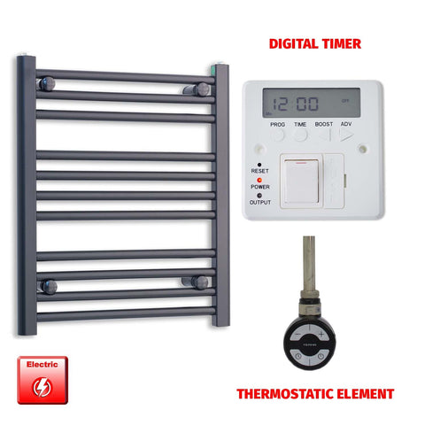 600mm High 600mm Wide Flat Black Pre-Filled Electric Heated Towel Rail Radiator MOA Thermostatic Digital Timer