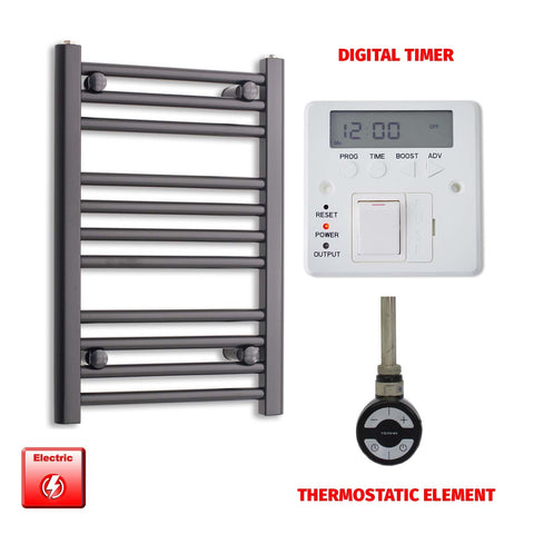 800 x 450 Flat Black Pre-Filled Electric Heated Towel Radiator HTR MOA Thermostatic Digital Timer