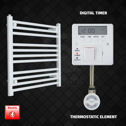 600 mm High 600 mm Wide Pre-Filled Electric Heated Towel Rail Radiator White HTR MOA Thermostatic Element Digital Timer