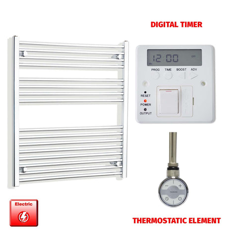 900mm High 800mm Wide Pre-Filled Electric Heated Towel Rail Radiator Straight Chrome MOA Thermostatic element Digital timer