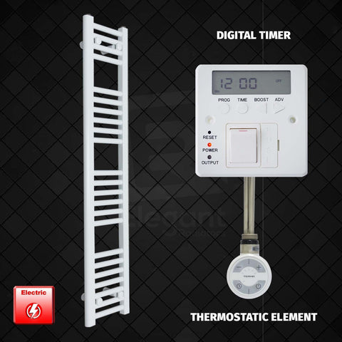 1200 x 250 Pre-Filled Electric Heated Towel Radiator White Thermostatic Element Digital Timer