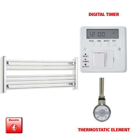 400 x 1000 Pre-Filled Electric Heated Towel Radiator Straight Chrome MOA Thermostatic element Digital timer