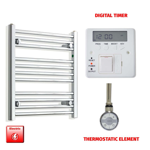 600mm High 550mm Wide Pre-Filled Electric Heated Towel Radiator Chrome HTR MOA Thermostatic element Digital timer