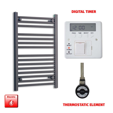 800 x 500 Flat Black Pre-Filled Electric Heated Towel Radiator HTR MOA Thermostatic Digital Timer