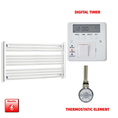 600mm High 950mm Wide Pre-Filled Electric Heated Towel Radiator Straight Chrome MOA Thermostatic element Digital timer