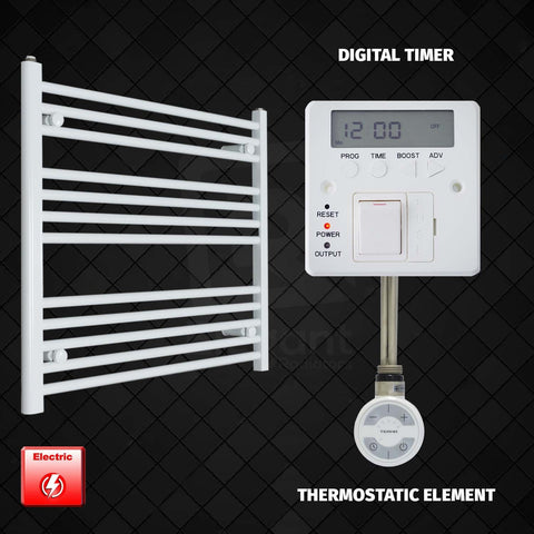 700 mm High x 900 mm Wide Pre-Filled Electric Towel Rail White HTR MOA Thermostatic element Digital timer