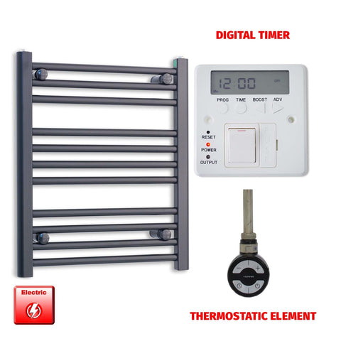 600 x 550mm Wide Flat Black Pre-Filled Electric Heated Towel Radiator HTR MOA Thermostatic Digital Timer