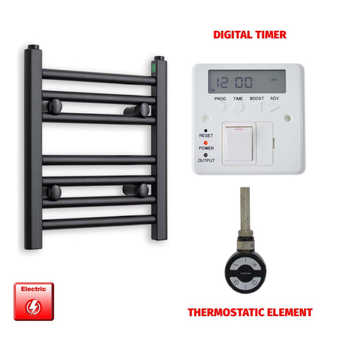 400 x 300 Flat Black Pre-Filled Electric Heated Towel Radiator MOA Thermostatic Digital Timer