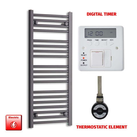 1000 x 400 Flat Black Pre-Filled Electric Heated Towel Radiator HTR MOA Thermostatic Digital Timer