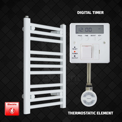 600 mm High 500 mm Wide Pre-Filled Electric Heated Towel Rail Radiator White HTR MOA Thermostatic element  Digital timer