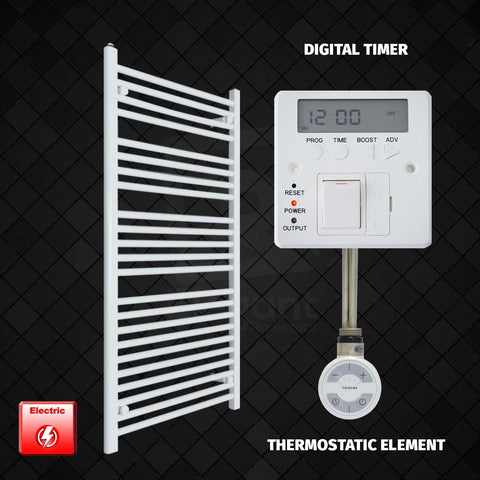 1200 mm High 700 mm Wide Pre-Filled Electric Heated Towel Rail Radiator White HTR MOA element Digital timer