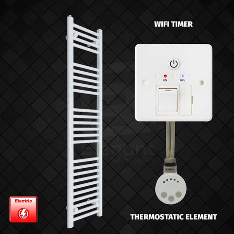 1400mm High 400mm Wide Pre-Filled Electric Heated Towel Radiator White Thermostatic Element Wifi Timer