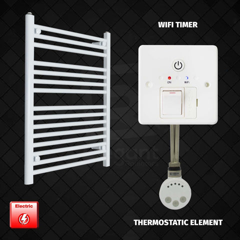 800 mm High 700 mm Wide Pre-Filled Electric Heated Towel Radiator White HTR MOA Thermostatic Element Wifi Timer