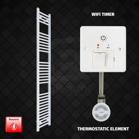 1800 mm High 200 mm Wide Pre-Filled Electric Heated Towel Rail Radiator White HTR MOA Thermostatic Element Wifi Timer