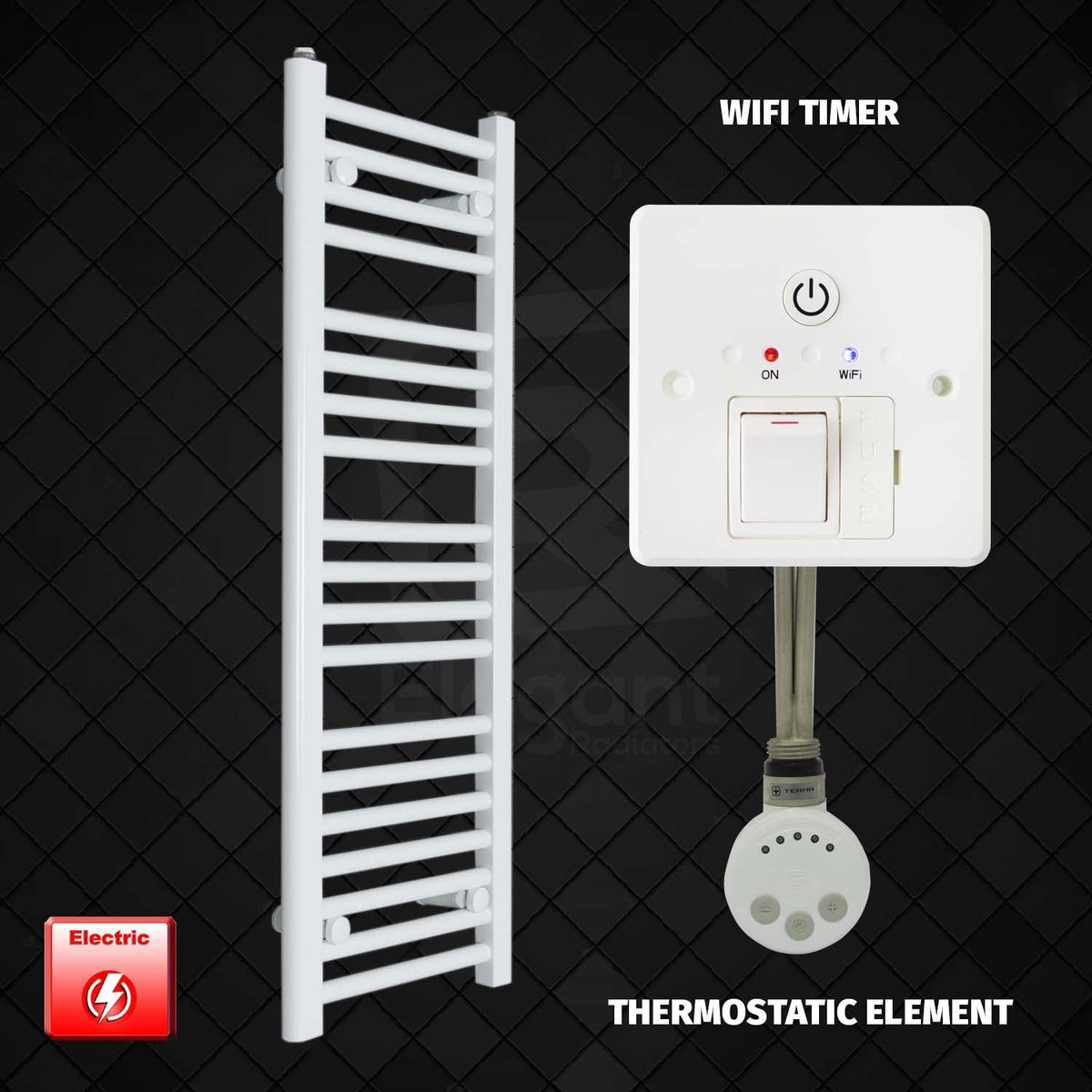 1000 mm High 400mm Wide Pre-Filled Electric Heated Towel Rail Radiator White HTR MOA Wifi Timer Thermostatic Element