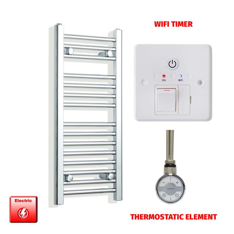800mm High 350mm Wide Pre-Filled Electric Heated Towel Rail Radiator Straight Chrome MOA Thermostatic element Wifi timer