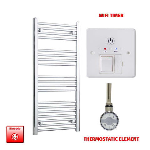 1000mm High 450mm Wide Pre-Filled Electric Heated Towel Radiator Straight Chrome MOA Thermostatic element Wifi timer