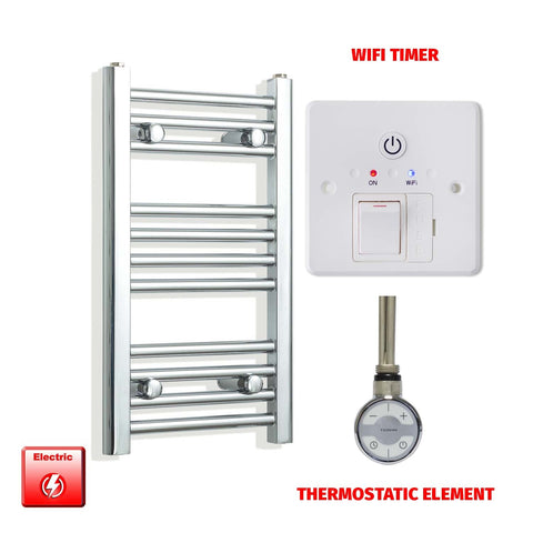 600 x 350 Pre-Filled Electric Heated Towel Radiator Straight Chrome MOA Thermostatic element Wifi timer