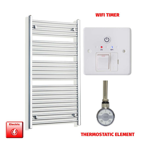 1200mm High 550mm Wide Pre-Filled Electric Heated Towel Radiator Chrome HTR MOA Thermostatic element Wifi timer