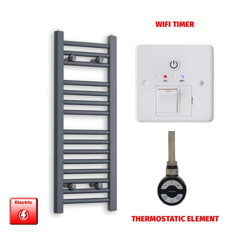 800mm High 300mm Wide Flat Anthracite Pre-Filled Electric Heated Towel Rail Radiator HTR MOA Thermostatic element Wifi timer