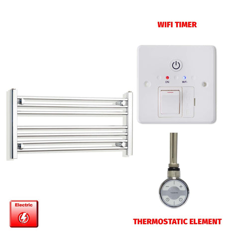 400 x 900 Pre-Filled Electric Heated Towel Radiator Straight Chrome MOA Thermosatic element Wifi timer