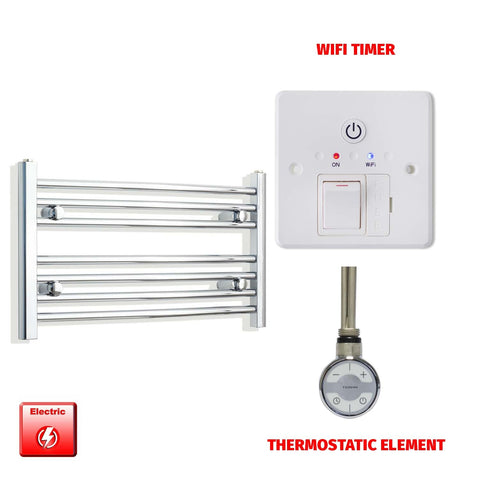 400mm High 700mm Wide Pre-Filled Electric Heated Towel Radiator Curved or Straight Chrome MOA Thermostatic element Wifi timer