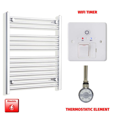800mm High 550mm Wide Pre-Filled Electric Heated Towel Radiator Straight Chrome MOA Thermostatic element Wifi timer