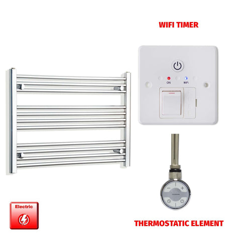600mm High 800mm Wide Pre-Filled Electric Heated Towel Rail Radiator Straight Chrome MOA Thermostatic element Wifi timer