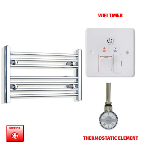 400 x 600 Pre-Filled Electric Heated Towel Radiator Straight or Curved Chrome MOA Thermostatic element Wifi timer