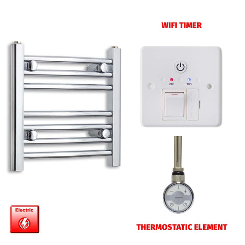 400mm High 400mm Wide Pre-Filled Electric Heated Towel Radiator Straight Chrome MOA Thermostatic element Wifi timer