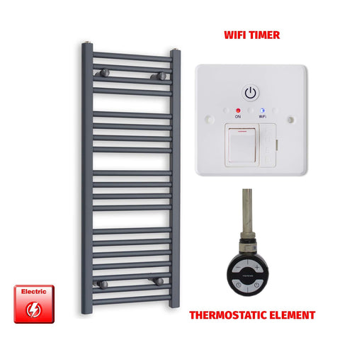 1000 x 400 Flat Anthracite Pre-Filled Electric Heated Towel Radiator HTR MOA Thermostatic element Wifi timer