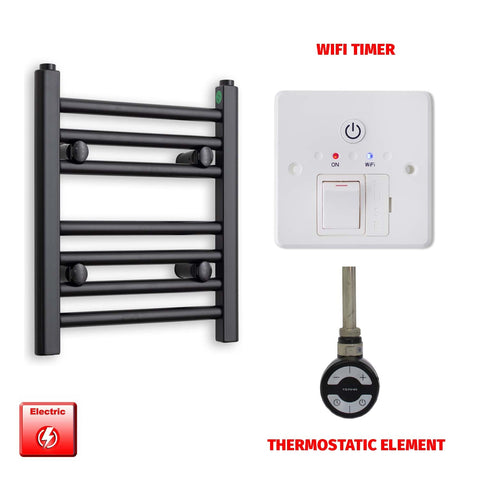 400 x 300 Flat Black Pre-Filled Electric Heated Towel Radiator HTR MOA Thermostatic Wifi Timer