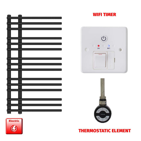 900 mm High x 500 mm Wide Difta Pre-Filled Electric Heated Towel Radiator Flat Black Wifi Timer moa thermostatic element