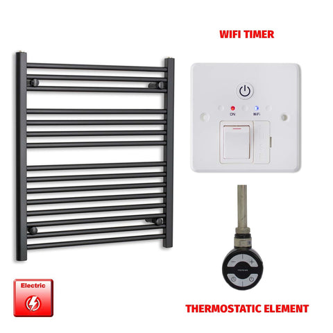 800 x 700 Flat Black Pre-Filled Electric Heated Towel Radiator HTR MOA Thermostatic Wifi Timer