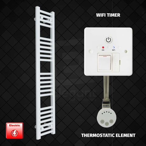 1200 x 250 Pre-Filled Electric Heated Towel Radiator White Thermostatic Element Wifi Timer