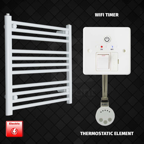 600 mm High 700 mm Wide Pre-Filled Electric Heated Towel Rail Radiator White HTR MOA Thermostatic Element Wifi  Timer