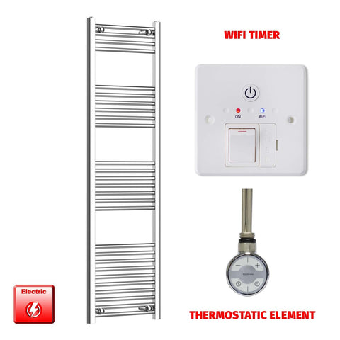 1600 x 450 Pre-Filled Electric Heated Towel Radiator Straight Chrome MOA Thermostatic element Wifi timer