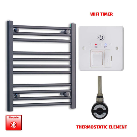 600 x 550mm Wide Flat Black Pre-Filled Electric Heated Towel Radiator HTR MOA Thermostatic Wifi Timer