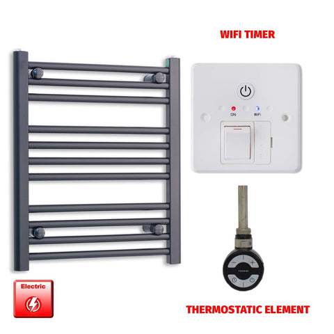 600mm High 600mm Wide Flat Black Pre-Filled Electric Heated Towel Rail Radiator MOA Thermostatic Wifi Timer