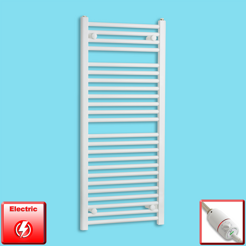 500mm Wide 1200mm High Pre-Filled White Electric Towel Rail Radiator With Thermostatic GT Element