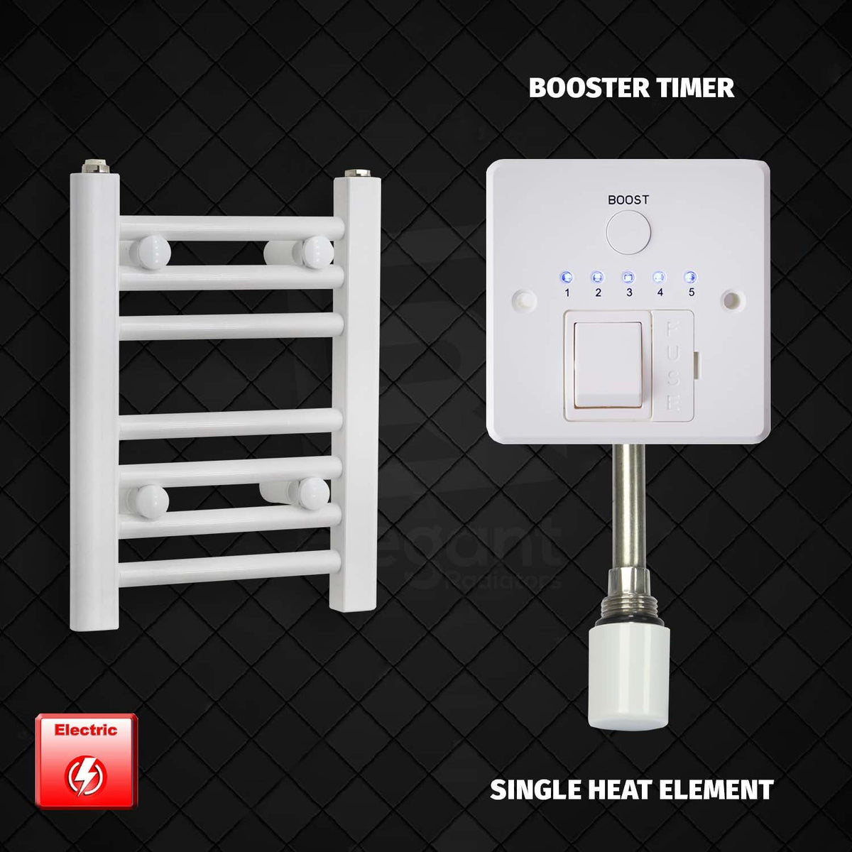 400 x 300 Pre-Filled Electric Heated Towel Radiator White Booster Timer