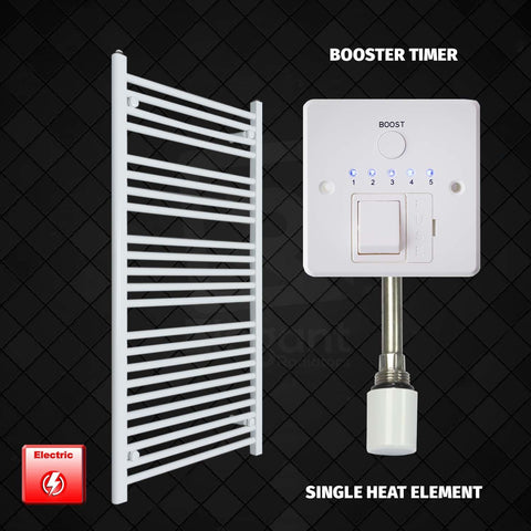1200 mm High 700 mm Wide Pre-Filled Electric Heated Towel Rail Radiator White HTR Single heat element Booster timer