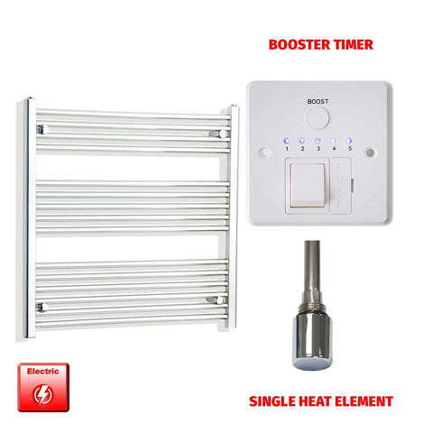 800mm High 800mm Wide Pre-Filled Electric Heated Towel Rail Radiator Straight Chrome Single heat element Booster timer