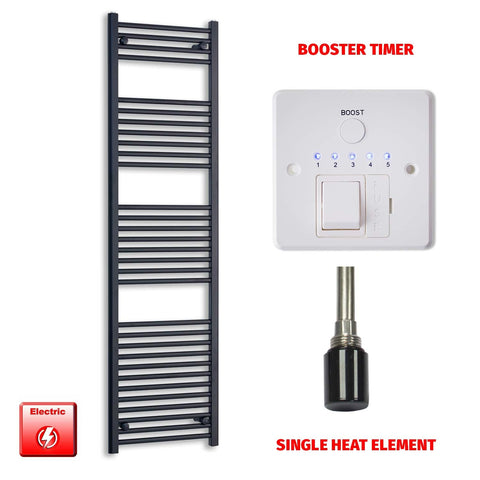 1600 x 550 Wide Flat Black Pre-Filled Electric Heated Towel Radiator HTR Single Booster Timer