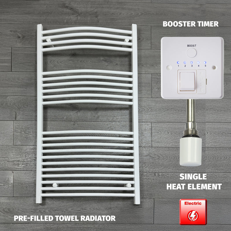 1300 x 750 Electric Heated Towel Rail White Pre-Filled Curved