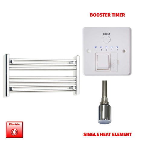 400 x 800 Pre-Filled Electric Heated Towel Radiator Straight Chrome Single heat element Booster timer